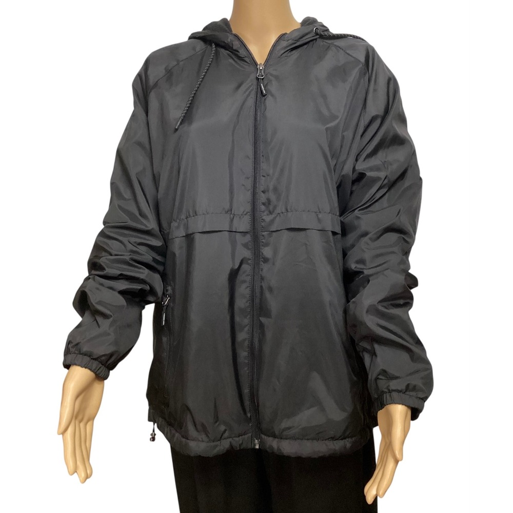 New Balance Mens XL Black Fleece Lined Hooded Windbreaker Jacket RN 130893